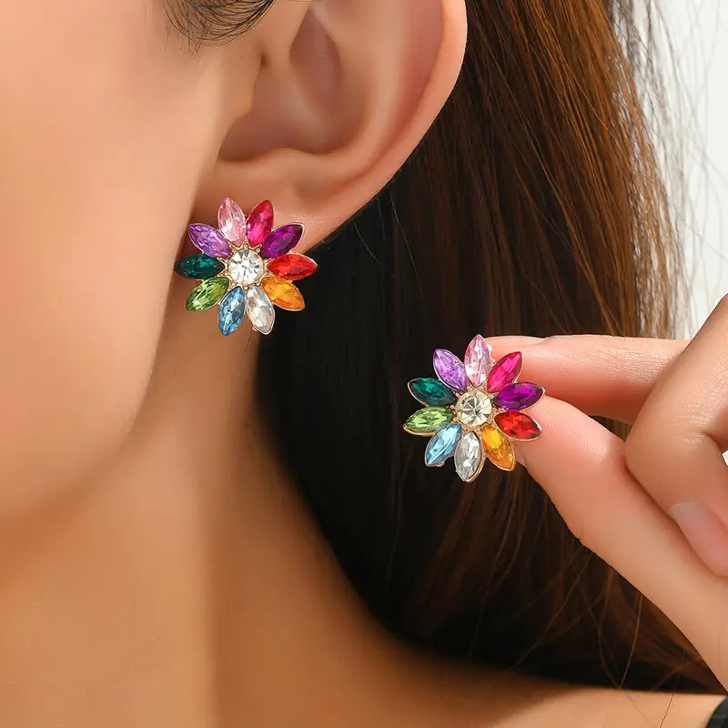 Elegant Colorful Flower Shaped Stud Earrings