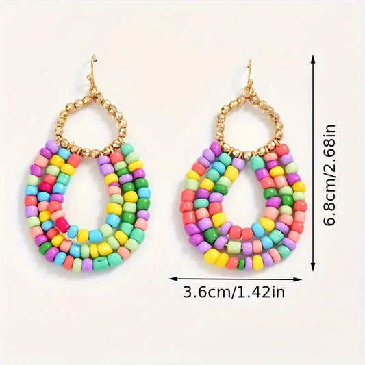 Statement Drop Earrings With Woven Seed Beads