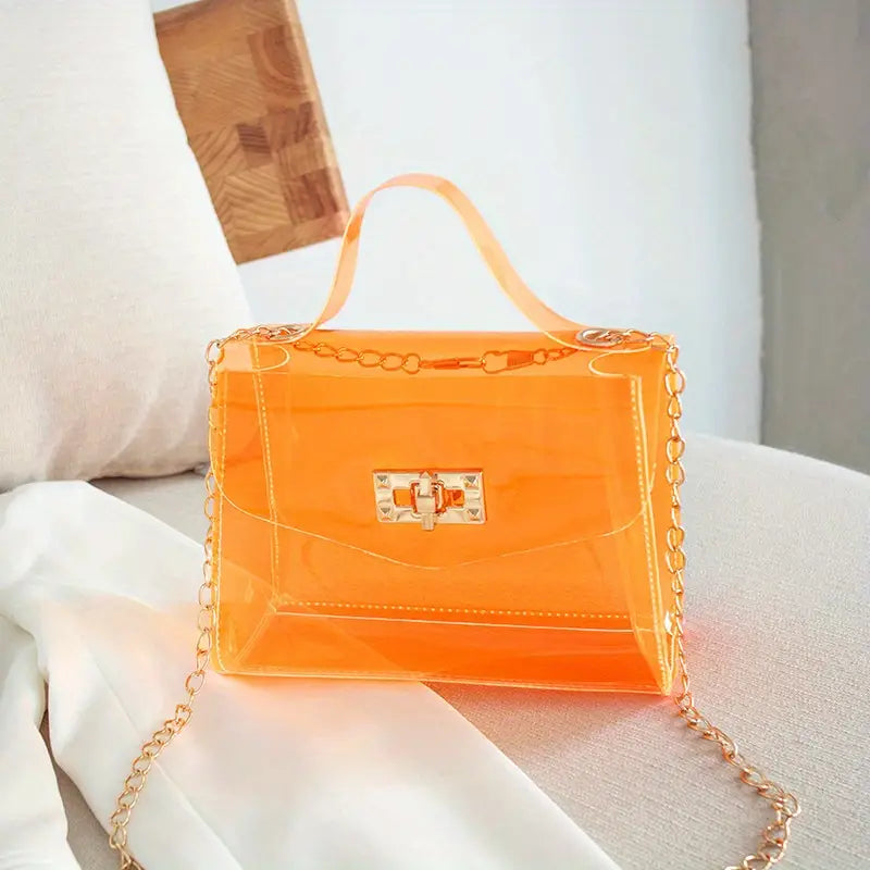 Mini Clear Jelly Handbag (Orange)