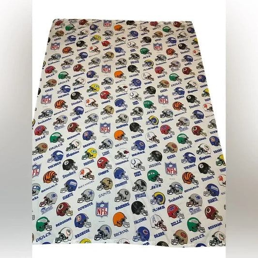 Vintage NFL Bed Sheet Football Helmets Teams 92" X 66" 1995 90s Bed Sheet Fabric