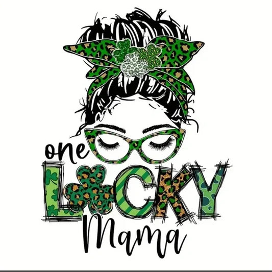 Handmade Graphic "Lucky Mama" Short Sleeve T-shirt